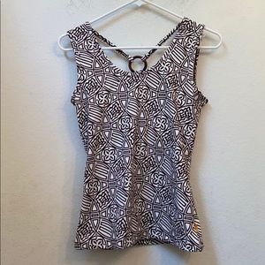 Lucy white and brown geometric top w/ built in bra